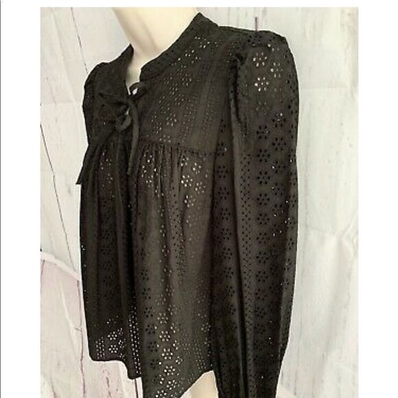 Madewell Small Eyelet Double-Tie Peasant Top Black Long Sleeve Style #K3808 - Picture 9 of 10